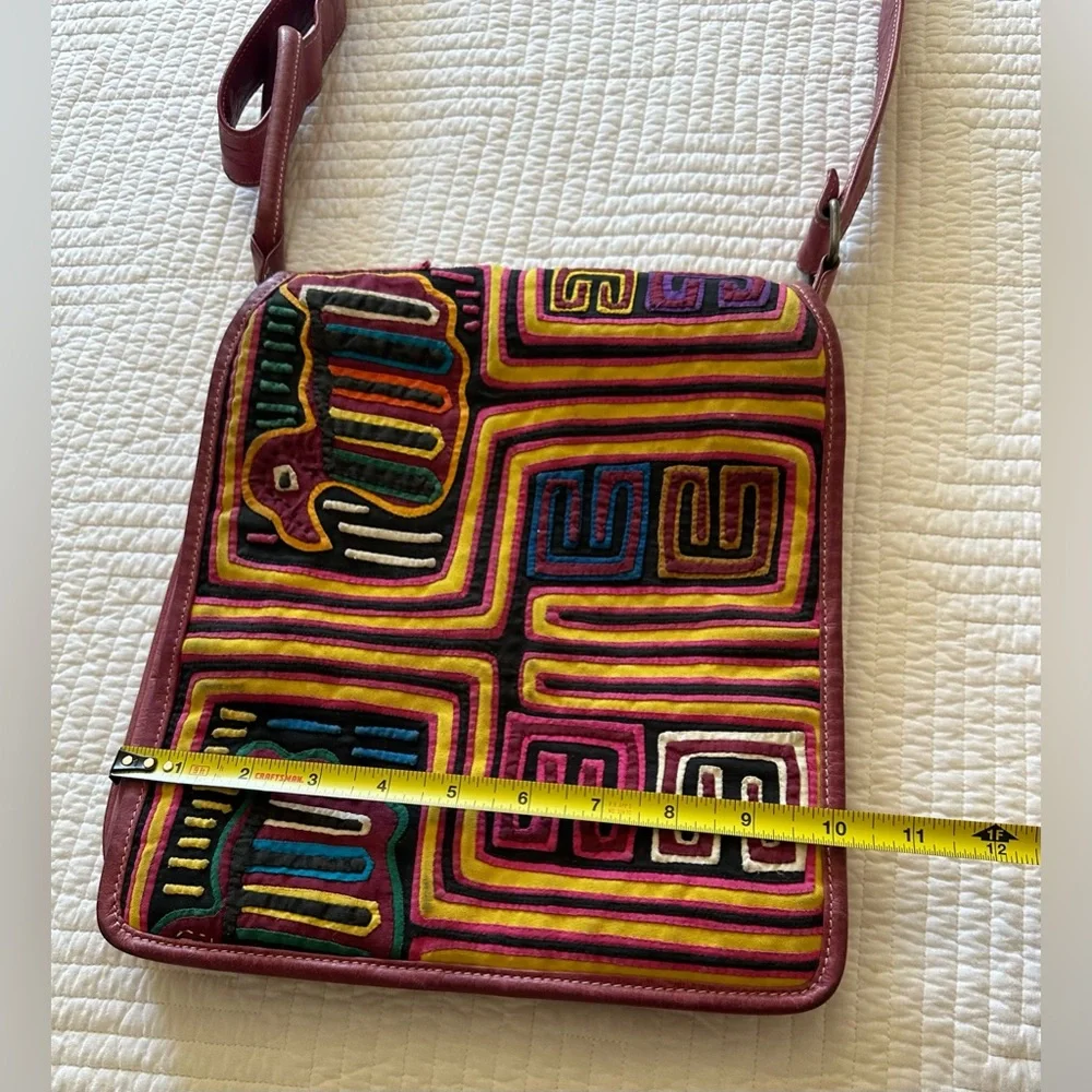 Multicolor Geometric Crossbody Bag Leather Embroidered